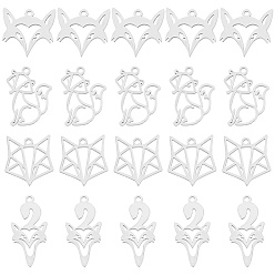 Нержавеющая Сталь Цвет 32 шт 4 стиль 201 подвески из нержавеющей стали, лазерная резка, лиса, цвет нержавеющей стали, 15~22x11~16x0.9 мм, отверстие : 1.2~1.4 мм, 8 шт / стиль