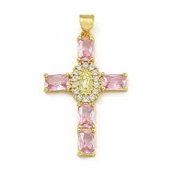 Настоящее золото 18K Подвески из кубического циркония с покрытием из латуни, без свинца и без кадмия, реальный 18 k позолоченный, 33.5x21.5x3 мм, отверстие : 4 мм