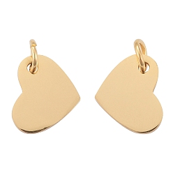 Золотой Ионное покрытие (ip) 304 брелоки для штамповки из нержавеющей стали, с целью перехода в кольце, зеркальная полировка, шарма сердца, золотые, 10x12x1 мм, отверстие : 3.5 мм