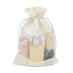 Бежевый Сумка из искусственного льна из микрофибры, сумка на шнурке с бантиком из органзы, прямоугольные, бежевые, 23x16 см