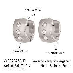 Stainless Steel Color 304 Stainless Steel Rhinestone Hoop Earrings for Women, Stainless Steel Color, 13.7x7x12.8mm