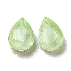 Chrysolite Glass Rhinestone Cabochons, Point Back & Back Plated, Faceted, Teardrop, Chrysolite, 10x7x4mm