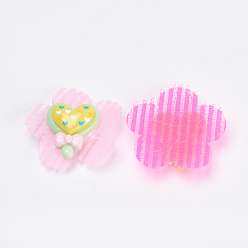 Mixed Color Flower Nylon Magic Tape Hair Clips, with Heart Resin, Mixed Color, 32x33mm, 3pcs/bag, 10bags/group