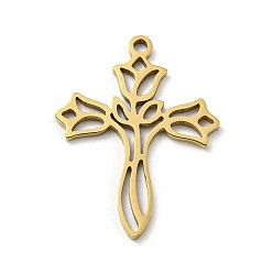 Cross 201 Stainless Steel Pendants, Laser Cut, Golden, Cross, 20x15x1mm, Hole: 1.2mm, 5pcs/bag