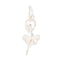 Серебро 925 стерлингов серебряные подвески, подвески в виде балерины с кольцами для прыжков и 925 штампом, серебряные, 19x7x2 мм, отверстие : 3.5 мм