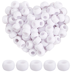 Белый 800шт непрозрачные пластиковые бусины, баррель, белые, 9x6 мм, отверстие : 3.8 мм