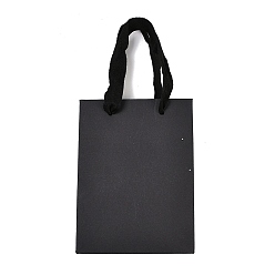 Черный Бумажные подарочные пакеты с ленточными ручками, на свадьбу день рождения детский душ, переработанные пакеты, прямоугольные, чёрные, 12x5.8x16 см