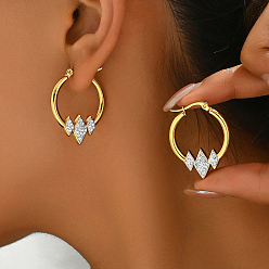 Золотой 201 геометрические серьги-кольца в форме ромба из нержавеющей стали, со стразами