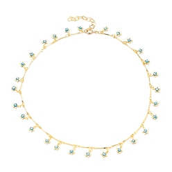 Golden Brass Enamel Pendant Necklaces, with Bar Link Chains and Spring Ring Clasps, Star with Evil Eye, Golden, 16.34 inch(41.5cm)
