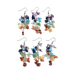 Смешанные камни Серьги с бусинами и драгоценными камнями, кластерные серьги для женщин, платина, 66.5 мм, штифты : 0.7 мм