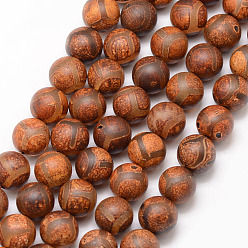 Tortoise Pattern Бусины дзи с узором на спине черепахи в тибетском стиле, Природные Агат бисера нити, круглые, матовый стиль, окрашенная и подогревом, цвет охры, 10 мм, отверстие : 1 мм, около 18 шт / нитка, 7.5 дюйм