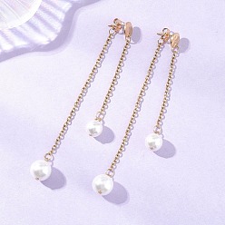 Золотой Серьги-гвоздики с круглыми кисточками из ракушечного жемчуга, С 304 результатами из нержавеющей стали, золотые, 92.5x10.5 мм