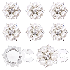 Platinum Brass Cufflinks, with Imitation Pearl & Rhinestone, Flower, Platinum, 27.5x24.5x14mm