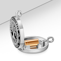 Platinum Openable Alloy Memorial Urn Ashes Pendants, Flat Round with Tree of Life & Word, Platinum, 30mm