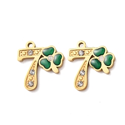 Number 304 подвески из нержавеющей стали с эмалью и стразами, число 0~9 прелести, ионное покрытие (ip), долговечный, реальный 18 k позолоченный, 7, 13x12x2 мм, отверстие : 1.2 мм