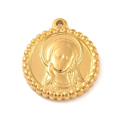 Настоящее золото 18K Ионное покрытие (ip) 304 подвески из нержавеющей стали, плоский круглый со святыми подвесками, реальный 18 k позолоченный, 20.5x18x3 мм, отверстие : 1.4 мм