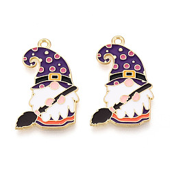 Фиолетовый Подвески из эмали и сплава, без свинца и без кадмия, чары гномов, золотые, фиолетовые, 29.8x18x1.2 мм, отверстие : 1.6 мм