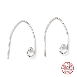 Platinum Rhodium Plated 925 Sterling Silver Earring Hooks, Marquise Ear Wire, with S925 Stamp, Platinum, 21 Gauge, 21x0.7mm, Hole: 3mm