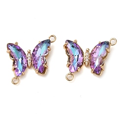 Medium Orchid Brass Pave Faceted Glass Connector Charms, Golden Tone Butterfly Links, Medium Orchid, 20x22x5mm, Hole: 1.2mm