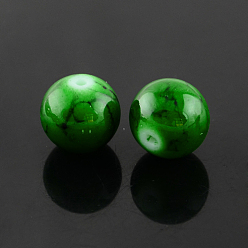 Green Spray Painted Glass Bead Strands, Round, Green, 8mm, Hole: 1.3~1.6mm, about 100pcs/strand, 31.4 inch