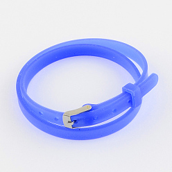 Blue Hot Selling! Adjustable Rubber Silicon Bracelets, with Stainless Steel Clasps, Blue, 370x6x1.5mm