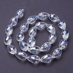 Clear Transparent Glass Bead Strands, Faceted, teardrop, Clear, 27~28x18mm, Hole: 2mm, about 25pcs/strand, 26.3 inch~27.1 inch(67cm~69cm)