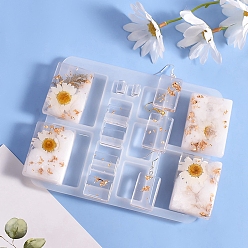 Rectangle Силиконовые формы для кабошонов своими руками, формы для литья смолы, для уф-смолы, изготовление ювелирных изделий из эпоксидной смолы, прямоугольник, 150x125x8 мм, внутренний диаметр: 10~52x7~37 мм