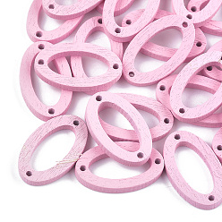 Pink Painted Poplar Wood Links, Oval, Pink, 24.5x15x3mm, Hole: 1.4mm