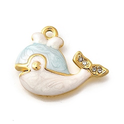 Светло-Голубой 304 подвески из микро-паве из нержавеющей стали с фианитами, с эмалью, прелести дельфинов, реальный 18 k позолоченный, Небесно-голубой, 17.5x22x3.5 мм, отверстие : 1.5 мм