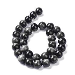 Obsidian Natural Silver Obsidian Beads Strands, Round, 12mm, Hole: 1.4mm, about 32~33pcs/strand, 14.76''(37.5~38.5cm)