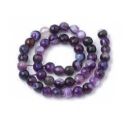 Indigo Natural Striped Agate/Banded Agate Beads Strands, Dyed, Faceted, Round, Indigo, 8mm, Hole: 1.2mm, about 45pcs/strand, 15.3 inch