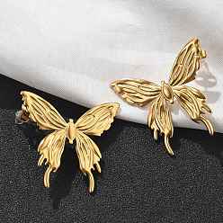 Золотой 304 серьги-гвоздики из нержавеющей стали для женщин, бабочка, золотые, 30x32 мм