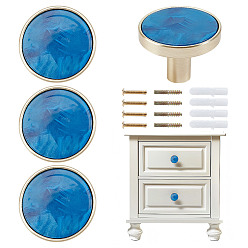 Прусский Синий 4 круглые ручки для ящиков из цинкового сплава и акрила, ручки шкафа, аксессуары для дверных ручек, с винтом, берлинская лазурь, 31x22.5 мм