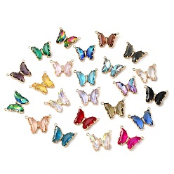 (52) Непрозрачная лаванда Подвески из латуни с граненым стеклянным соединителем, без кадмия, без никеля и без свинца, золотой тон бабочки ссылки, разноцветные, 17.5x23x5 мм, отверстие : 0.9 мм