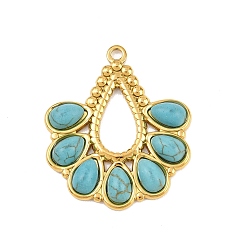 Золотой Богемный стиль 304 подвески из нержавеющей стали с окрашенной синтетической бирюзой, слезинки, золотые, 35.5x31x4.5 мм, отверстие : 2 мм