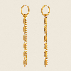 Настоящее золото 18K Цепочка с кисточкой 304 серьги-кольца из нержавеющей стали, реальный 18 k позолоченный, 90x16 мм