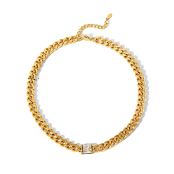 Квадрат Ожерелья с подвесками из нержавеющей стали с прозрачным кубическим цирконием, настоящие позолоченные украшения 18k для женщин, квадратный, 15.75 дюйм (40 см)