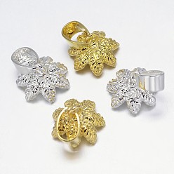 Mixed Color Flower Rack Plating Brass Cup Pearl Peg Bails Pin Pendants, For Half Drilled Beads, Mixed Color, 13x9mm, Hole: 7x4mm, Pin: 1mm