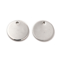 Edelstahl Farbe Anlaufgeschützt 304 Charms aus Edelstahl, flache runde Charme, Edelstahl Farbe, 12x1 mm, Bohrung: 1.4 mm