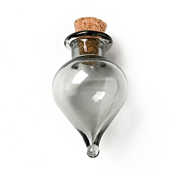 Gray Teardrop Glass Cork Bottles Ornament, Glass Empty Wishing Bottles, DIY Vials for Pendant Decorations, Gray, 3.6cm