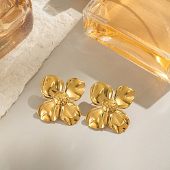 Настоящее золото 18K Серьги-гвоздики из нержавеющей стали в виде цветка для женщин, реальный 18 k позолоченный, 38.7 мм