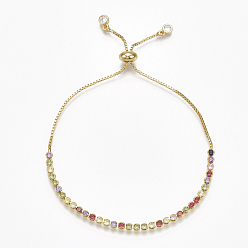 Золотой Регулируемые латунные браслеты-слайдеры из циркония (случайный смешанный цвет), Боло браслеты, с коробкой цепей, золотые, 9-1/2 дюйм (24 см)