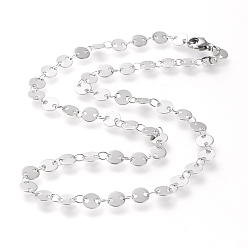 Нержавеющая Сталь Цвет Не тускнеющие 304 цепочки из нержавеющей стали, с карабин-лобстерами , плоско-круглые, цвет нержавеющей стали, 16.53 дюйм ~ 16.73 дюйм (42~42.5 см), плоско-круглые: 6x0.4 mm