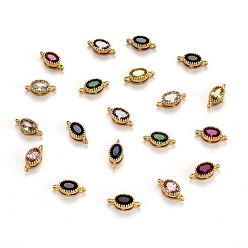 (52) Непрозрачная лаванда Настоящие 18 k позолоченные латунные соединители с микропаве из кубического циркония, долговечный, овальные, разноцветные, 11.5x5x3.8 мм, отверстие : 1.2 мм