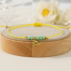 Желтый Плетеные браслеты с подвесками в виде рыбок из латуни, регулируемые браслеты из шнура со стеклянными бусинами, желтые, 11.02 дюйм (28 см)