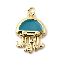 Темный Голубой Стойки обшивки латунные подвески, с кубического циркония и эмали, медузы прелести, долговечный, без свинца и без кадмия, с целью перехода в кольце, реальный 18 k позолоченный, темные голубые, 20.5x14.5x3.5 мм, отверстие : 3.5 мм