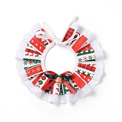 Colorful Cloth Pet's Christmas Lace Bandanas, Xmas Dog Cat Collar Bibs, with Resin Bells, Colorful, 865~880x11.5~11.7mm