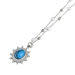 Нержавеющая Сталь Цвет Овальные подвески из окрашенной синтетической бирюзы, 304 ожерелья из нержавеющей стали и пластика с имитацией жемчуга, цвет нержавеющей стали, 16.50 дюйм (41.9 см)