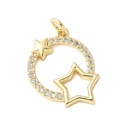 Звезда Латунные микро проложить кубического циркония подвески, без кадмия и без свинца, с целью перехода в кольце, реальный 18 k позолоченный, звезда, 19x17.5x2.5 мм, отверстие : 3.5 мм