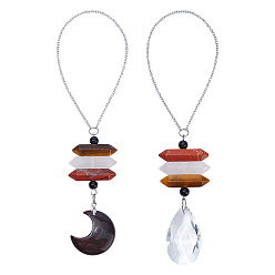 Смешанные камни 2подвесные украшения из стекла, натурального кварцевого хрусталя, красной яшмы, тигрового глаза и брекчиевидной яшмы, подвесные украшения для зеркала заднего вида автомобиля, 183~188 мм